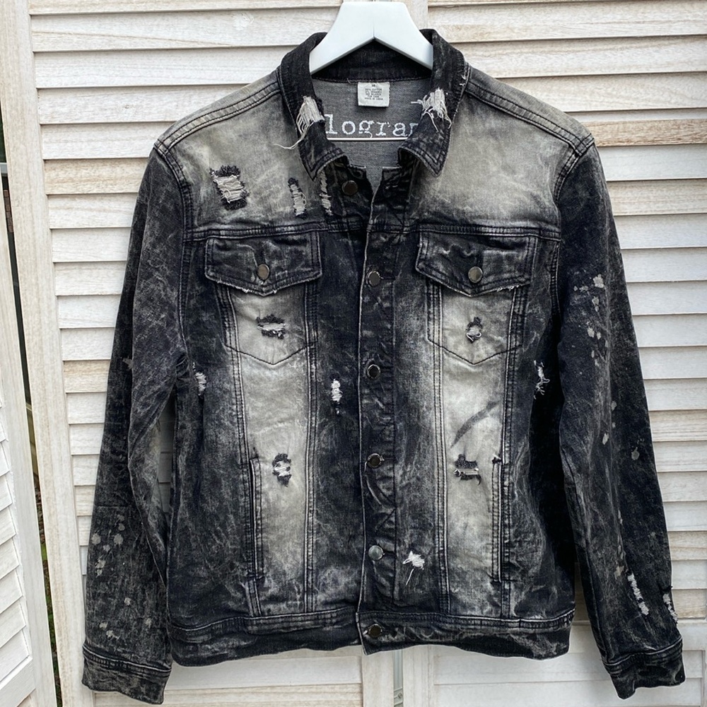 Kilogram Men’s Black Acid Washed Denim Jacket Size Medium